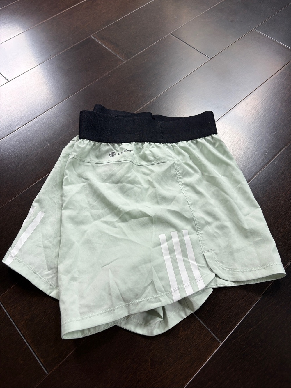Women's Adidas Mint Green Athletic Shorts with Black Waistband - 3-Stripe Design